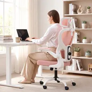 Ergonomic Office Chair with Adjustable Headrest & Lumbar Support, High Back Mesh Desk Chair, 330 LBS Capacity Swivel Computer Chair with Flip-Up Arms, Home Office Gaming Chair(Pink) Ergonomic Office Chair with Adjustable Headrest & Lumbar Support, High Back Mesh Desk Chair, 330 LBS Capacity Swivel Computer Chair with Flip-Up Arms, Home Office Gaming Chair(Pink)