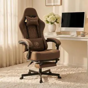 Office Chair for Home Office, Ergonomic Wide Seat Desk Chair with Pocket Spring Cushion, Breathable Leather Gaming Chair with Adjustable Headrest and Retractable FootrestBrown Leather Office Chair for Home Office, Ergonomic Wide Seat Desk Chair with Pocket Spring Cushion, Breathable Leather Gaming Chair with Adjustable Headrest and Retractable FootrestBrown Leather