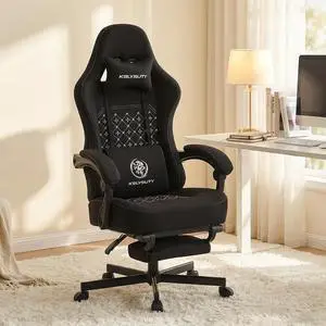 Office Chair for Home Office, Ergonomic Wide Seat Desk Chair with Pocket Spring Cushion, Breathable Leather Gaming Chair with Adjustable Headrest and Retractable FootrestBlack Fabric Office Chair for Home Office, Ergonomic Wide Seat Desk Chair with Pocket Spring Cushion, Breathable Leather Gaming Chair with Adjustable Headrest and Retractable FootrestBlack Fabric