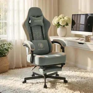 Office Chair for Home Office, Ergonomic Wide Seat Desk Chair with Pocket Spring Cushion, Breathable Leather Gaming Chair with Adjustable Headrest and Retractable FootrestBlue Fabric Office Chair for Home Office, Ergonomic Wide Seat Desk Chair with Pocket Spring Cushion, Breathable Leather Gaming Chair with Adjustable Headrest and Retractable FootrestBlue Fabric