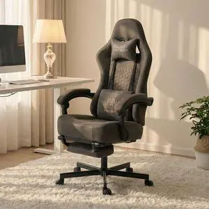 Office Chair for Home Office, Ergonomic Wide Seat Desk Chair with Pocket Spring Cushion, Breathable Leather Gaming Chair with Adjustable Headrest and Retractable FootrestGrey Leather Office Chair for Home Office, Ergonomic Wide Seat Desk Chair with Pocket Spring Cushion, Breathable Leather Gaming Chair with Adjustable Headrest and Retractable FootrestGrey Leather