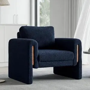 35" Wide Accent Chair, Modern Boucle Armchair with Extra Thick Cushion, Oversized Upholstered Single Sofa Reading Chair for Living Room, Bedroom, Office, Small Spaces (Blue) 35" Wide Accent Chair, Modern Boucle Armchair with Extra Thick Cushion, Oversized Upholstered Single Sofa Reading Chair for Living Room, Bedroom, Office, Small Spaces (Blue)