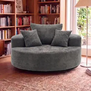 55" Oversized Round Swivel Chair, 360° Rotating Chenille Cotton Blend Chair, High-Density Foam Cushion, Comfy Modern Accent Chair for Living Room, Bedroom, Reading Nook, Apartment & Office,Gray 55" Oversized Round Swivel Chair, 360° Rotating Chenille Cotton Blend Chair, High-Density Foam Cushion, Comfy Modern Accent Chair for Living Room, Bedroom, Reading Nook, Apartment & Office,Gray