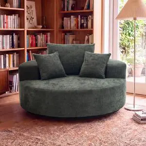 55" Oversized Round Swivel Chair, 360° Rotating Chenille Cotton Blend Chair, High-Density Foam Cushion, Comfy Modern Accent Chair for Living Room, Bedroom, Reading Nook, Apartment & Office,Green 55" Oversized Round Swivel Chair, 360° Rotating Chenille Cotton Blend Chair, High-Density Foam Cushion, Comfy Modern Accent Chair for Living Room, Bedroom, Reading Nook, Apartment & Office,Green