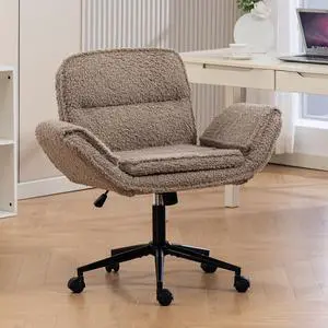 Criss Cross Chair with 5-Gear Adjustable Armrests & Wheels, Ergonomic Thickened Backrest Swivel Desk Chair for Home Office, Vanity, Bedroom and Living Room, Brown Teddy Fleece Criss Cross Chair with 5-Gear Adjustable Armrests & Wheels, Ergonomic Thickened Backrest Swivel Desk Chair for Home Office, Vanity, Bedroom and Living Room, Brown Teddy Fleece