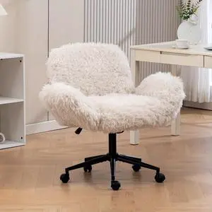 Criss Cross Chair with 5-Gear Adjustable Armrests & Wheels, Ergonomic Thickened Backrest Swivel Desk Chair for Home Office, Vanity, Bedroom and Living Room, Beige Lamb Wool Criss Cross Chair with 5-Gear Adjustable Armrests & Wheels, Ergonomic Thickened Backrest Swivel Desk Chair for Home Office, Vanity, Bedroom and Living Room, Beige Lamb Wool