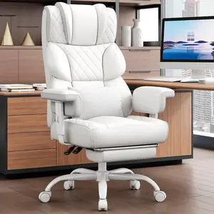 Big and Tall Office Chair, Desk Chair with Soft Adjustable Armrests, Ergonomic High Back Gaming Chair with Lumbar Support, Executive Computer Chairs with Footrest (PU Leather,White) Big and Tall Office Chair, Desk Chair with Soft Adjustable Armrests, Ergonomic High Back Gaming Chair with Lumbar Support, Executive Computer Chairs with Footrest (PU Leather,White)