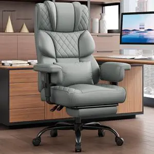 Big and Tall Office Chair, Desk Chair with Soft Adjustable Armrests, Ergonomic High Back Gaming Chair with Lumbar Support, Executive Computer Chairs with Footrest (PU Leather, Gray) Big and Tall Office Chair, Desk Chair with Soft Adjustable Armrests, Ergonomic High Back Gaming Chair with Lumbar Support, Executive Computer Chairs with Footrest (PU Leather, Gray)