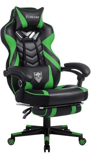Gaming Chair, Big and Tall Gaming Chair with Footrest and Massage, Gaming Chairs for Adults with Lumbar Support, Ergonomic High Back Computer Chair with Pocket Spring Cushion (Green/Black) Gaming Chair, Big and Tall Gaming Chair with Footrest and Massage, Gaming Chairs for Adults with Lumbar Support, Ergonomic High Back Computer Chair with Pocket Spring Cushion (Green/Black)