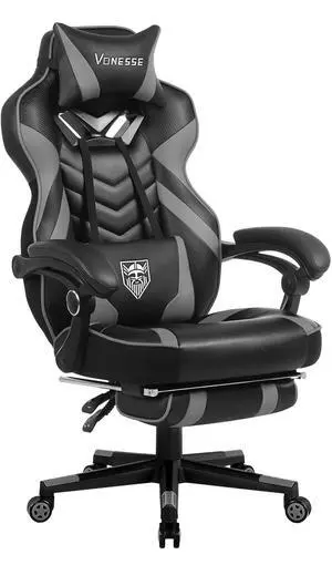 Gaming Chair, Big and Tall Gaming Chair with Footrest and Massage, Gaming Chairs for Adults with Lumbar Support, Ergonomic High Back Computer Chair with Pocket Spring Cushion (Grey/Black) Gaming Chair, Big and Tall Gaming Chair with Footrest and Massage, Gaming Chairs for Adults with Lumbar Support, Ergonomic High Back Computer Chair with Pocket Spring Cushion (Grey/Black)