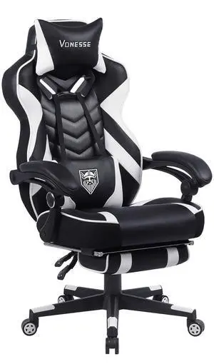 Gaming Chair, Big and Tall Gaming Chair with Footrest and Massage, Gaming Chairs for Adults with Lumbar Support, Ergonomic High Back Computer Chair with Pocket Spring Cushion (White/Black) Gaming Chair, Big and Tall Gaming Chair with Footrest and Massage, Gaming Chairs for Adults with Lumbar Support, Ergonomic High Back Computer Chair with Pocket Spring Cushion (White/Black)