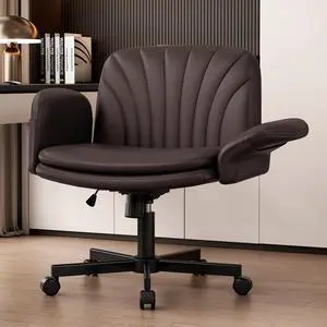 Criss Cross Office Chair with Wheels & Armrests, Height Adjustable Vanity Chair, Makeup Chairs with Side Pockets Design, Comfortable Computer Desk Chairs for Home (PU Leather,Brown) Criss Cross Office Chair with Wheels & Armrests, Height Adjustable Vanity Chair, Makeup Chairs with Side Pockets Design, Comfortable Computer Desk Chairs for Home (PU Leather,Brown)