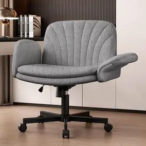 Criss Cross Office Chair with Wheels & Armrests, Height Adjustable Vanity Chair, Makeup Chairs with Side Pockets Design, Comfortable Computer Desk Chairs for Home (Linen Fabric,Gray) Criss Cross Office Chair with Wheels & Armrests, Height Adjustable Vanity Chair, Makeup Chairs with Side Pockets Design, Comfortable Computer Desk Chairs for Home (Linen Fabric,Gray)