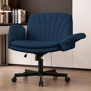 Criss Cross Office Chair with Wheels & Armrests, Height Adjustable Vanity Chair, Makeup Chairs with Side Pockets Design, Comfortable Computer Desk Chairs for Home (Linen Fabric,Blue) Criss Cross Office Chair with Wheels & Armrests, Height Adjustable Vanity Chair, Makeup Chairs with Side Pockets Design, Comfortable Computer Desk Chairs for Home (Linen Fabric,Blue)