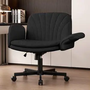 Criss Cross Office Chair with Wheels & Armrests, Height Adjustable Vanity Chair, Makeup Chairs with Side Pockets Design, Comfortable Computer Desk Chairs for Home (Linen Fabric,Black) Criss Cross Office Chair with Wheels & Armrests, Height Adjustable Vanity Chair, Makeup Chairs with Side Pockets Design, Comfortable Computer Desk Chairs for Home (Linen Fabric,Black)