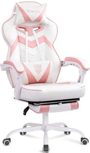 Gaming Chair, High Back Pink Gaming Chair with Footrest and Massage, Gaming Chairs for Adults with Pocket Spring Cushion, Big and Tall Reclining Computer Chair with Lumbar Support (White/Pink) Gaming Chair, High Back Pink Gaming Chair with Footrest and Massage, Gaming Chairs for Adults with Pocket Spring Cushion, Big and Tall Reclining Computer Chair with Lumbar Support (White/Pink)