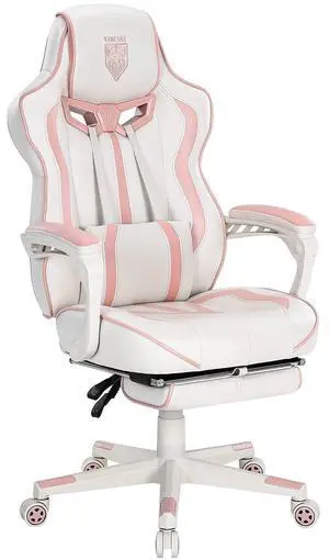 Gaming Chair for Girls, Pink Computer Gaming Chairs for Adults, Reclining Gamer Chair with Footrest with Massage, Ergonomic Home Office Chair High Back (White/Pink) Gaming Chair for Girls, Pink Computer Gaming Chairs for Adults, Reclining Gamer Chair with Footrest with Massage, Ergonomic Home Office Chair High Back (White/Pink)