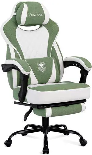 Gaming Chair, Reclining Fabric Gaming Chairs for Adults 250LBS, Office Chair with Pocket Spring Cushion, Computer Chair with Footrest and Massage Lumbar Support (Green) Gaming Chair, Reclining Fabric Gaming Chairs for Adults 250LBS, Office Chair with Pocket Spring Cushion, Computer Chair with Footrest and Massage Lumbar Support (Green)