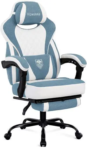 Gaming Chair, Reclining Fabric Gaming Chairs for Adults 250LBS, Office Chair with Pocket Spring Cushion, Computer Chair with Footrest and Massage Lumbar Support (Blue) Gaming Chair, Reclining Fabric Gaming Chairs for Adults 250LBS, Office Chair with Pocket Spring Cushion, Computer Chair with Footrest and Massage Lumbar Support (Blue)