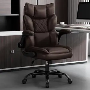 Office Chair, Gaming Chair with Flip-up Armrests, Desk Chair with Double-Layered Soft Backrest,PU Leather Computer Executive Chair with Breathable Seat Cushion (Brown) Office Chair, Gaming Chair with Flip-up Armrests, Desk Chair with Double-Layered Soft Backrest,PU Leather Computer Executive Chair with Breathable Seat Cushion (Brown)