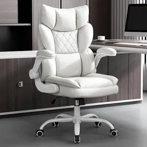 Office Chair, Gaming Chair with Flip-up Armrests, Desk Chair with Double-Layered Soft Backrest,PU Leather Computer Executive Chair with Breathable Seat Cushion (White) Office Chair, Gaming Chair with Flip-up Armrests, Desk Chair with Double-Layered Soft Backrest,PU Leather Computer Executive Chair with Breathable Seat Cushion (White)