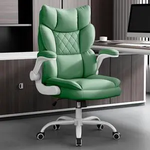Office Chair, Gaming Chair with Flip-up Armrests, Desk Chair with Double-Layered Soft Backrest,PU Leather Computer Executive Chair with Breathable Seat Cushion (Green) Office Chair, Gaming Chair with Flip-up Armrests, Desk Chair with Double-Layered Soft Backrest,PU Leather Computer Executive Chair with Breathable Seat Cushion (Green)