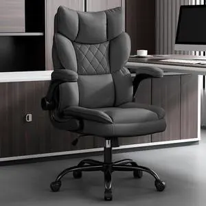 Office Chair, Gaming Chair with Flip-up Armrests, Desk Chair with Double-Layered Soft Backrest,PU Leather Computer Executive Chair with Breathable Seat Cushion (Grey) Office Chair, Gaming Chair with Flip-up Armrests, Desk Chair with Double-Layered Soft Backrest,PU Leather Computer Executive Chair with Breathable Seat Cushion (Grey)