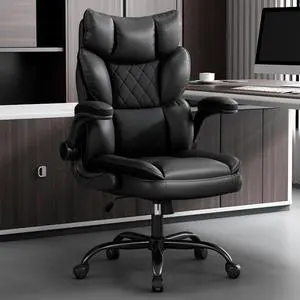 Office Chair, Gaming Chair with Flip-up Armrests, Desk Chair with Double-Layered Soft Backrest,PU Leather Computer Executive Chair with Breathable Seat Cushion (Black) Office Chair, Gaming Chair with Flip-up Armrests, Desk Chair with Double-Layered Soft Backrest,PU Leather Computer Executive Chair with Breathable Seat Cushion (Black)