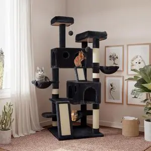 65in Larger Cat Tree Tower Condo for Indoor Kitties/Multi-Level Furniture Activity Center with Wide Base/Cozy Plush Cat Perches/Baskets/Sisal Scratching Posts and Hammock/Dark Grey 65in Larger Cat Tree Tower Condo for Indoor Kitties/Multi-Level Furniture Activity Center with Wide Base/Cozy Plush Cat Perches/Baskets/Sisal Scratching Posts and Hammock/Dark Grey