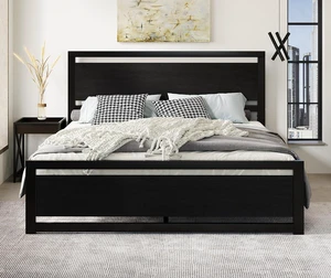 Heavy Duty King Size Bed Frame with Modern Headboard, Black | Platform Metal Base with Footboard and 13 Slats Support, No Box Spring Needed Heavy Duty King Size Bed Frame with Modern Headboard, Black | Platform Metal Base with Footboard and 13 Slats Support, No Box Spring Needed