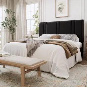 Queen Size Platform Bed Frame, Velvet Upholstered Bed with Adjustable Headboard, Vertical Channel Tufted Design, Sturdy Wood Slat Support, No Box Spring Needed, Easy Assembly, Black Queen Size Platform Bed Frame, Velvet Upholstered Bed with Adjustable Headboard, Vertical Channel Tufted Design, Sturdy Wood Slat Support, No Box Spring Needed, Easy Assembly, Black