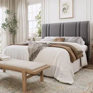 Queen Size Platform Bed Frame, Velvet Upholstered Bed with Adjustable Headboard, Vertical Channel Tufted Design, Sturdy Wood Slat Support, No Box Spring Needed, Easy Assembly, Light Grey Queen Size Platform Bed Frame, Velvet Upholstered Bed with Adjustable Headboard, Vertical Channel Tufted Design, Sturdy Wood Slat Support, No Box Spring Needed, Easy Assembly, Light Grey