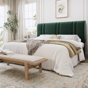 King Size Platform Bed Frame, Velvet Upholstered Bed with Adjustable Headboard, Vertical Channel Tufted Design, Sturdy Wood Slat Support, No Box Spring Needed, Easy Assembly, Green King Size Platform Bed Frame, Velvet Upholstered Bed with Adjustable Headboard, Vertical Channel Tufted Design, Sturdy Wood Slat Support, No Box Spring Needed, Easy Assembly, Green