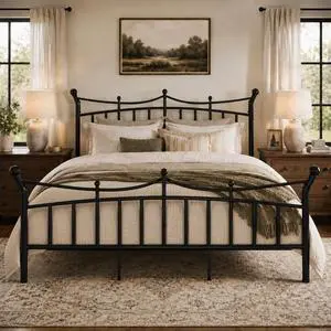 14 Inches King Size Metal Platform Bed Frame with Crown Style Victorian Headboard & Footboard, Ample Under Bed Storage, Noise Free, Easy Assembly, No Box Spring Needed, Black 14 Inches King Size Metal Platform Bed Frame with Crown Style Victorian Headboard & Footboard, Ample Under Bed Storage, Noise Free, Easy Assembly, No Box Spring Needed, Black