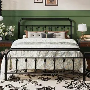 Queen Size Metal Platform Bed Frame with Victorian Style Iron-Art Headboard and Footboard, Easy Assembly, Under Bed Storage, No Box Spring Required, Black Queen Size Metal Platform Bed Frame with Victorian Style Iron-Art Headboard and Footboard, Easy Assembly, Under Bed Storage, No Box Spring Required, Black