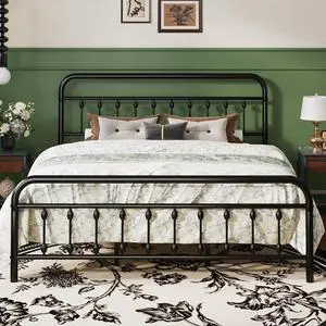 King Size Metal Platform Bed Frame with Victorian Style Iron-Art Headboard and Footboard, Easy Assembly, Under Bed Storage, No Box Spring Required, Black King Size Metal Platform Bed Frame with Victorian Style Iron-Art Headboard and Footboard, Easy Assembly, Under Bed Storage, No Box Spring Required, Black