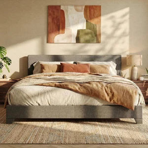 Linen Upholstered King Size Bed Frame with Headboard, Dark Gray | Adjustable Low-Profile Platform Bed, Minimalist Design, Stable Mattress Foundation, Strong Back-Support, No Box Spring Needed Linen Upholstered King Size Bed Frame with Headboard, Dark Gray | Adjustable Low-Profile Platform Bed, Minimalist Design, Stable Mattress Foundation, Strong Back-Support, No Box Spring Needed