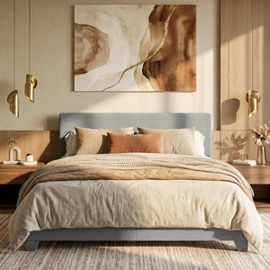 Linen Upholstered Full Size Bed Frame with Headboard, Light Gray | Adjustable Low-Profile Platform Bed, Minimalist Design, Stable Mattress Foundation, Strong Back-Support, No Box Spring Needed Linen Upholstered Full Size Bed Frame with Headboard, Light Gray | Adjustable Low-Profile Platform Bed, Minimalist Design, Stable Mattress Foundation, Strong Back-Support, No Box Spring Needed