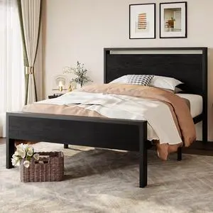 14 Inch Twin Size Metal Platform Bed Frame with Wooden Headboard and Footboard, Mattress Foundation, No Box Spring Needed, Large Under Bed Storage, Heavy Duty Slats Support, Black Oak 14 Inch Twin Size Metal Platform Bed Frame with Wooden Headboard and Footboard, Mattress Foundation, No Box Spring Needed, Large Under Bed Storage, Heavy Duty Slats Support, Black Oak
