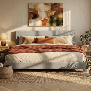 Linen Upholstered King Size Bed Frame with Headboard, Light Gray | Adjustable Low-Profile Platform Bed, Minimalist Design, Stable Mattress Foundation, Strong Back-Support, No Box Spring Needed Linen Upholstered King Size Bed Frame with Headboard, Light Gray | Adjustable Low-Profile Platform Bed, Minimalist Design, Stable Mattress Foundation, Strong Back-Support, No Box Spring Needed