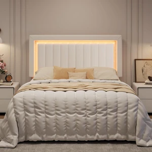 Queen Size Velvet Bed Frame with LED Light, Adjustable Vertical Channel Tufted Headboard, Strong Wooden Slats Support, Noise-Free, No Box Spring Needed, White Queen Size Velvet Bed Frame with LED Light, Adjustable Vertical Channel Tufted Headboard, Strong Wooden Slats Support, Noise-Free, No Box Spring Needed, White