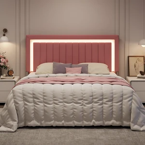 King Size Velvet Bed Frame with LED Light, Adjustable Vertical Channel Tufted Headboard, Strong Wooden Slats Support, Noise-Free, No Box Spring Needed, Pink King Size Velvet Bed Frame with LED Light, Adjustable Vertical Channel Tufted Headboard, Strong Wooden Slats Support, Noise-Free, No Box Spring Needed, Pink