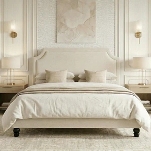 King Size Upholstered Platform Bed Frame, 50.6"-54.5" Tall Adjustable Minimalist Chenille Headboard, Strong Support, Noise-Free, No Box Spring Required, Beige King Size Upholstered Platform Bed Frame, 50.6"-54.5" Tall Adjustable Minimalist Chenille Headboard, Strong Support, Noise-Free, No Box Spring Required, Beige