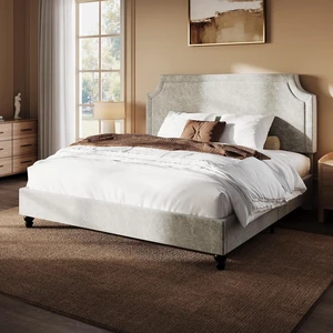 King Size Upholstered Platform Bed Frame, 50.6"-54.5" Height Adjustable Minimalist Chenille Headboard, Strong Support, Noise-Free, No Box Spring Required, Grey King Size Upholstered Platform Bed Frame, 50.6"-54.5" Height Adjustable Minimalist Chenille Headboard, Strong Support, Noise-Free, No Box Spring Required, Grey
