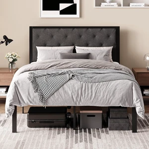 Full Size Metal Bed Frame with Linen Tufted Headboard, Dark Gray | Modern Design Heavy-Duty Platform Bed, No Box Spring Need, Linen Fabric Upholstery, Noise Free, Easy Assembly Full Size Metal Bed Frame with Linen Tufted Headboard, Dark Gray | Modern Design Heavy-Duty Platform Bed, No Box Spring Need, Linen Fabric Upholstery, Noise Free, Easy Assembly