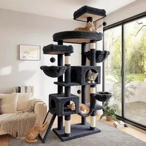 82 inch Cat Tree Tower, Multi-Level Cat Condo with Plush Perches, Sisal Scratching Posts, Hammock and Toys, Stable Cat Tower for Kittens and Adult Cats, Dark Grey 82 inch Cat Tree Tower, Multi-Level Cat Condo with Plush Perches, Sisal Scratching Posts, Hammock and Toys, Stable Cat Tower for Kittens and Adult Cats, Dark Grey