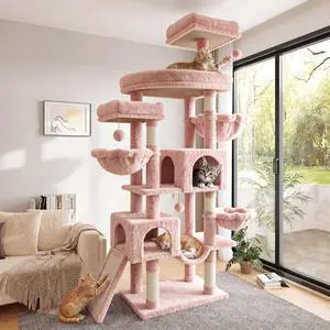 82 inch Cat Tree Tower, Multi-Level Cat Condo with Plush Perches, Sisal Scratching Posts, Hammock and Toys, Stable Cat Tower for Kittens and Adult Cats, Pink 82 inch Cat Tree Tower, Multi-Level Cat Condo with Plush Perches, Sisal Scratching Posts, Hammock and Toys, Stable Cat Tower for Kittens and Adult Cats, Pink