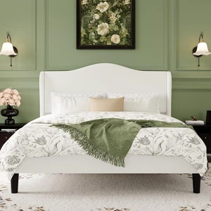 Full Size Velvet Platform Bed Frame with Elegant Wingback Headboard, Modern & Luxurious Design, Sturdy Wooden Slats, No Box Spring Required, Easy Assembly, Noise-Free, Soft White Full Size Velvet Platform Bed Frame with Elegant Wingback Headboard, Modern & Luxurious Design, Sturdy Wooden Slats, No Box Spring Required, Easy Assembly, Noise-Free, Soft White