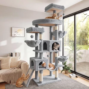 82 inch Cat Tree Tower, Multi-Level Cat Condo with Plush Perches, Sisal Scratching Posts, Hammock and Toys, Stable Cat Tower for Kittens and Adult Cats, Grey 82 inch Cat Tree Tower, Multi-Level Cat Condo with Plush Perches, Sisal Scratching Posts, Hammock and Toys, Stable Cat Tower for Kittens and Adult Cats, Grey