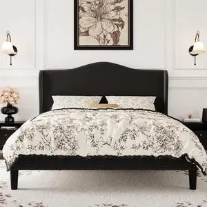Queen Size Velvet Platform Bed Frame with Elegant Wingback Headboard, Modern & Luxurious Design, Sturdy Wooden Slats, No Box Spring Required, Easy Assembly, Noise-Free, Soft Black Queen Size Velvet Platform Bed Frame with Elegant Wingback Headboard, Modern & Luxurious Design, Sturdy Wooden Slats, No Box Spring Required, Easy Assembly, Noise-Free, Soft Black